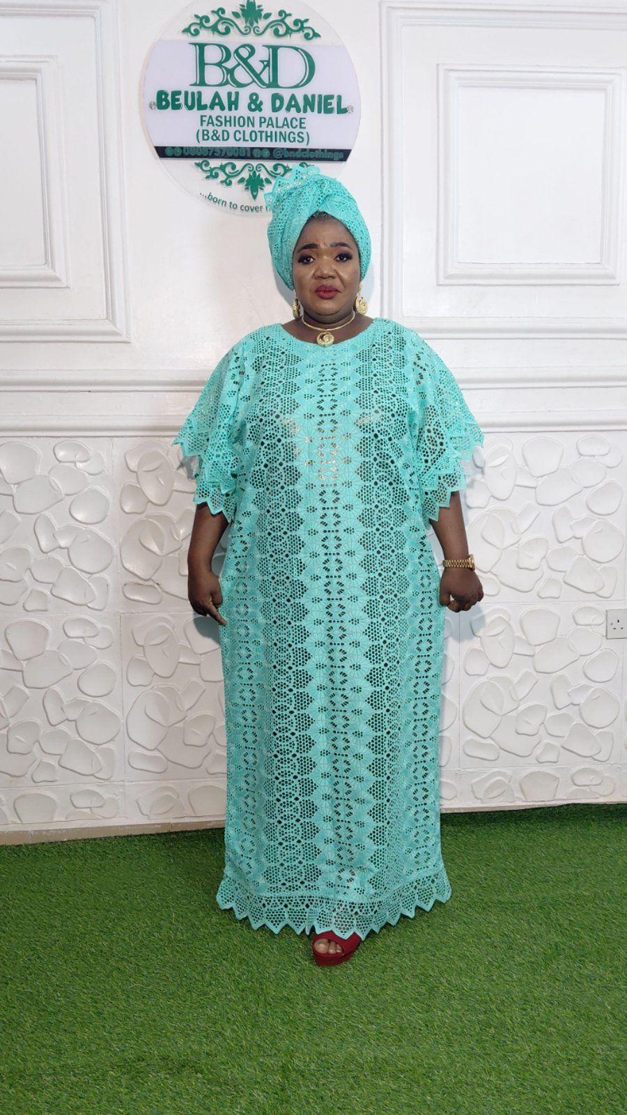 The Empress Mint Lace Bubu & Gele Set - Luxury Gowns